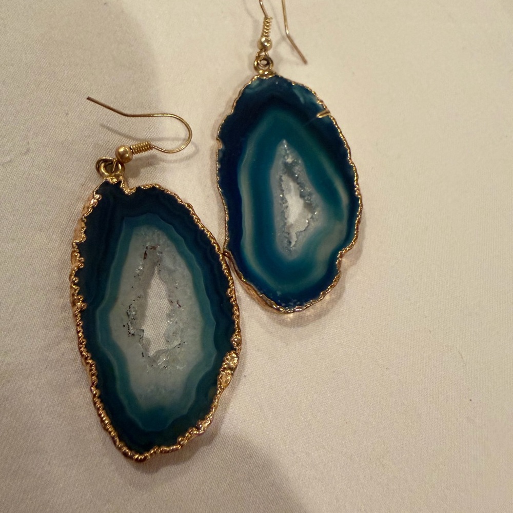 Elegant Blue and Gold Agate Earrings